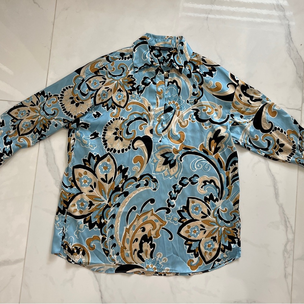 ZARA Satin Paisley Print Blouse